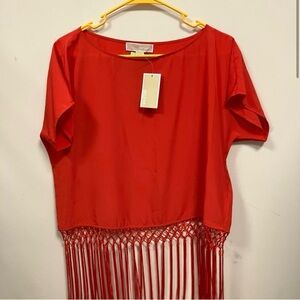 Red Orange Top with Fringe Michael Kors